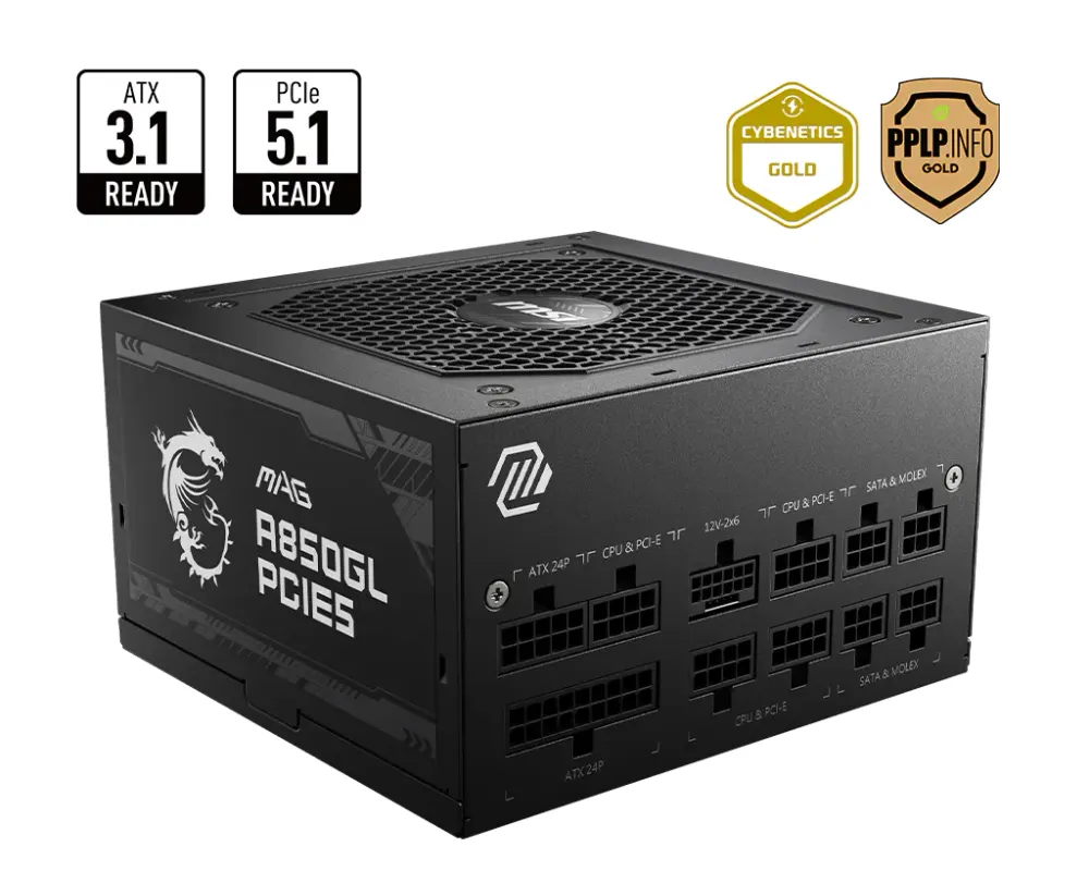 MSI MAG A850GL PCIE5 850W 80 Plus Gold Power Supply